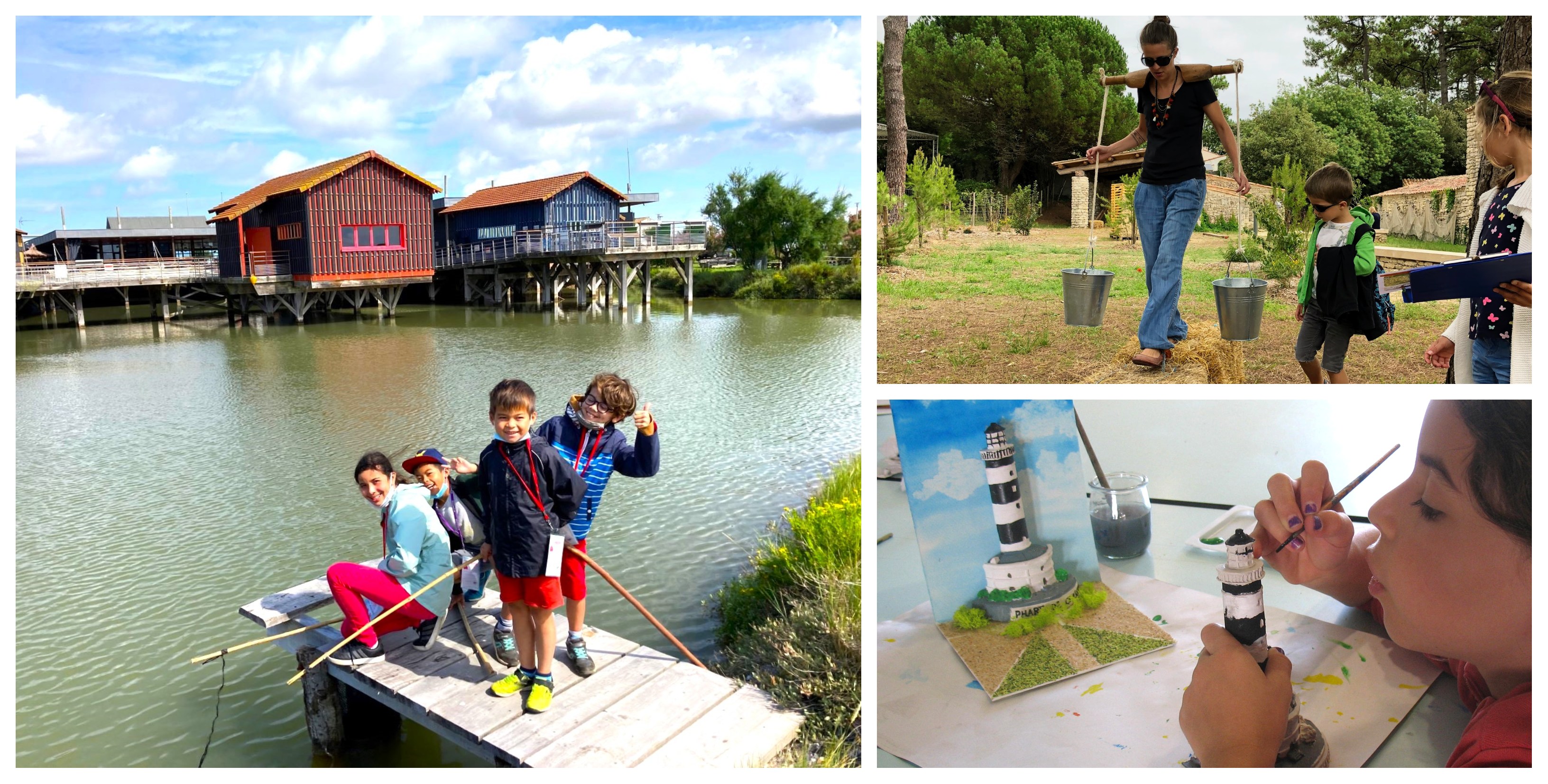 Photos : activité pêche à la Cité de l'huître / Chasse au trésor à la Maison éco-paysanne / Atelier enfant au musée de l'île d'Oléron