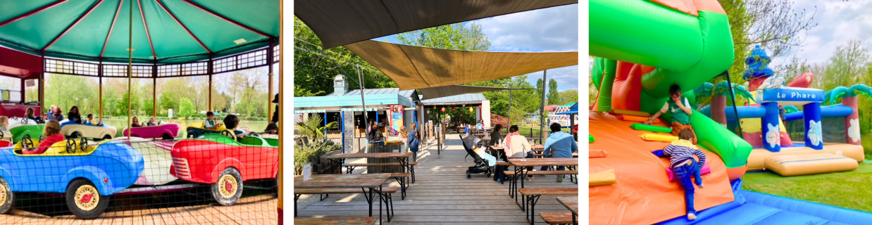 Parc de jeux gonflables pour enfants en Charente-Maritime Enfant pilotant un bateau électrique miniature sur l'île de la Grenouillette à Saint-Savinien