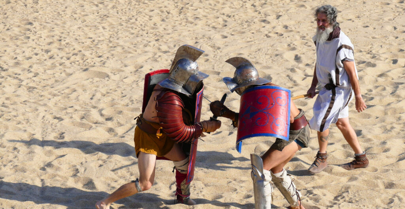 Spectacle "En garde, Gladiateurs" sur le site du Fâ à Barzan, entre Royan et Jonzac