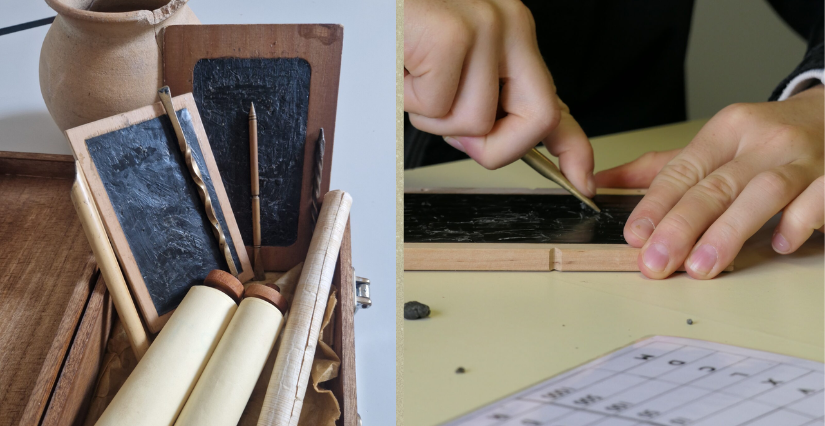 Atelier "écriture à la romaine" cet été sur le site du Fâ à Barzan, entre Royan et Mortagne sur Gironde